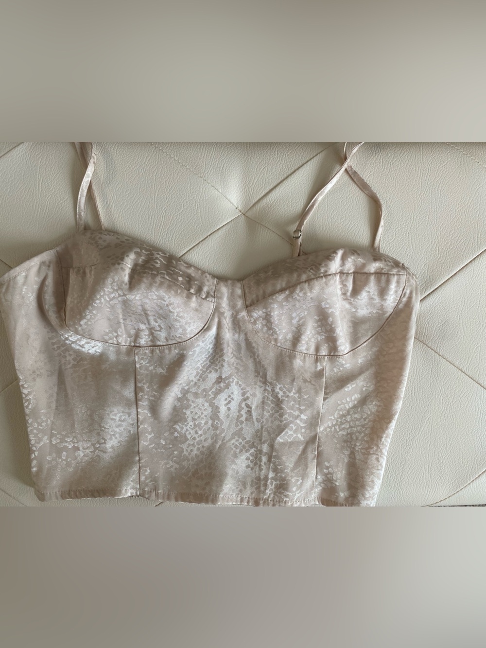 Forever 21 Light Beige Jacquard Bustier Crop Top